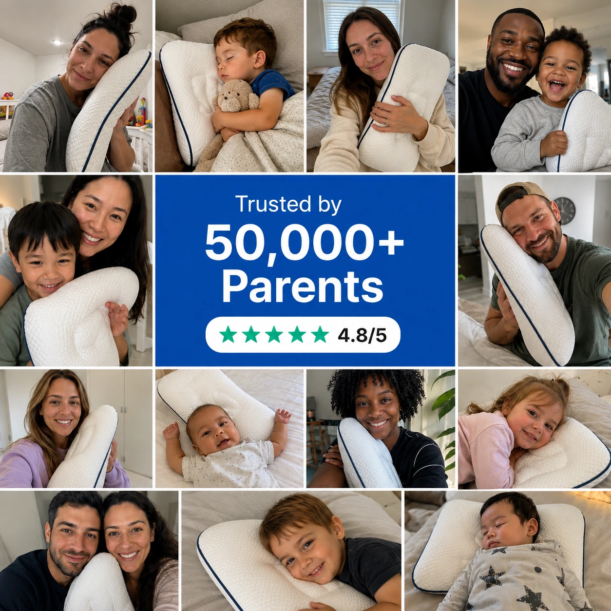 Parents and toddlers using the Ukola Toddler Pillow